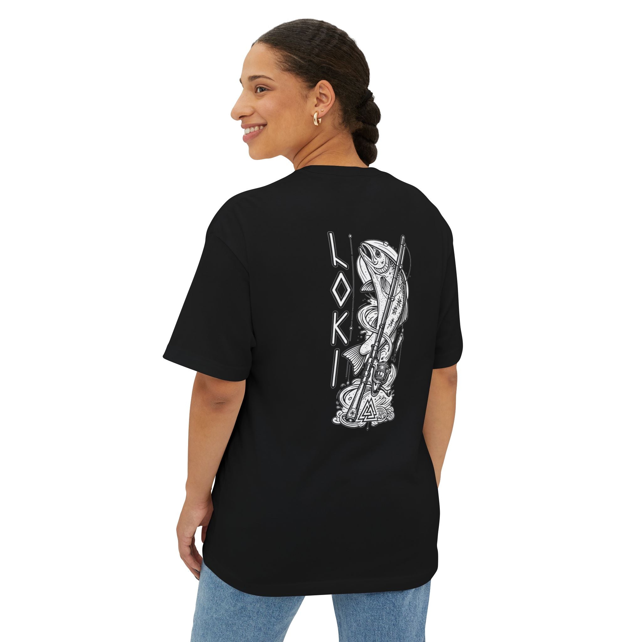Loki Fishing Shirt – Norse Viking T-Shirt, Trickster Salmon Design, Rune Graphic Tee, Mythology Apparel, Unique Fishing Shirt